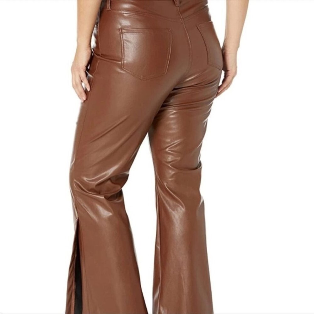 Dollhouse brown Flare Faux Leather Pants Sz 16W Rock Grunge Festival split leg - Picture 2 of 7